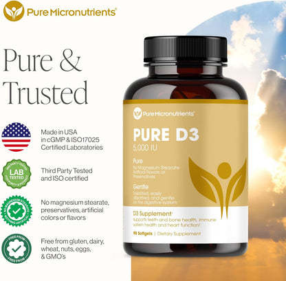 Pure Micronutrients Pure D3 - Vitamina D3 5000 UI, suplementos natu...