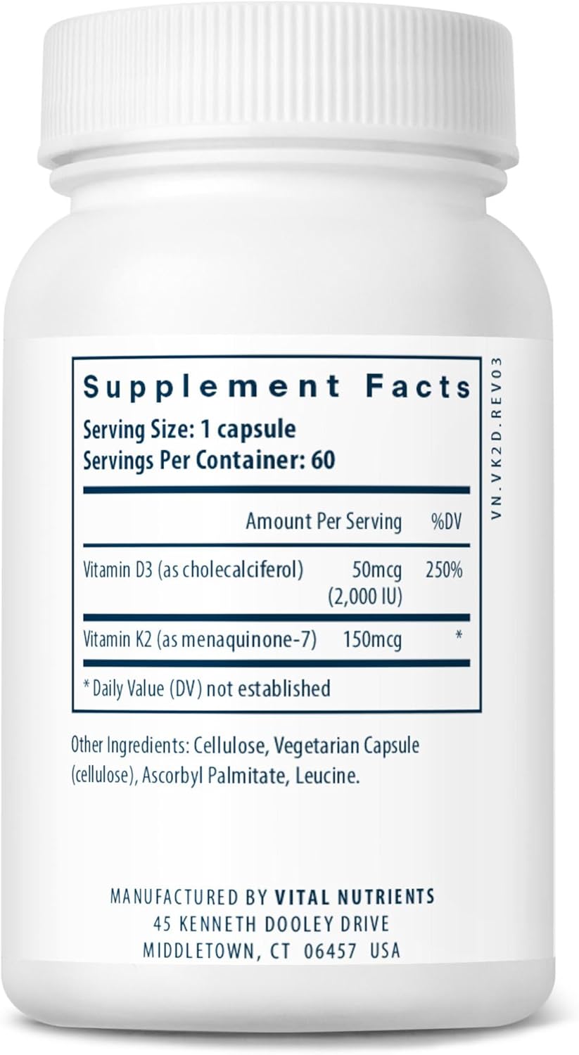 Vital Nutrients Vitamina D3 + K2 | 2000 UI | Suplemento de vitamina...
