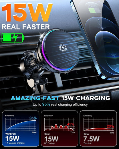 Cargador inalámbrico magnético de refrigeración dual TEC y ventilador 2026, para cargador de coche Magsafe de 15 W, RGB, ventilación de aire/tablero de instrumentos Soporte de teléfono de carga
