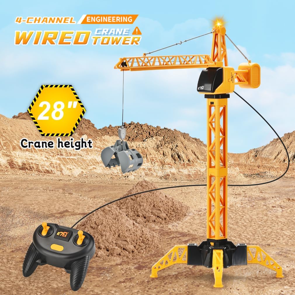 Juguete de grúa torre de construcción RC de 28 pulgadas para niños,...