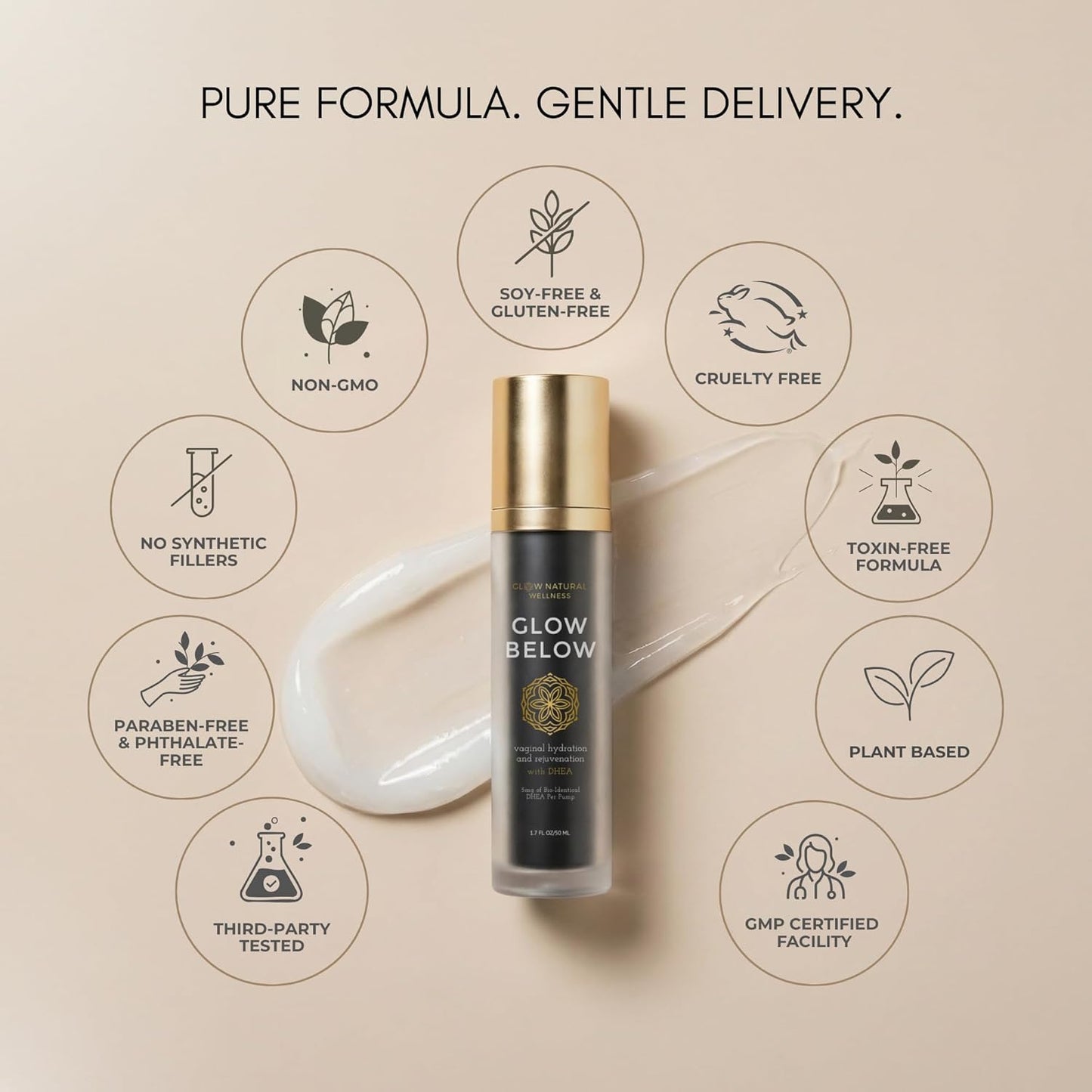 Glow Natural Wellness Glow Below con DHEA \u2013 Crema de apoyo ext...