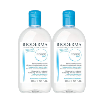 Bioderma Hydrabio DUO H2O - Limpiador de agua micelar y desmaquillante para pieles sensibles deshidratadas, 33.4 onzas líquidas