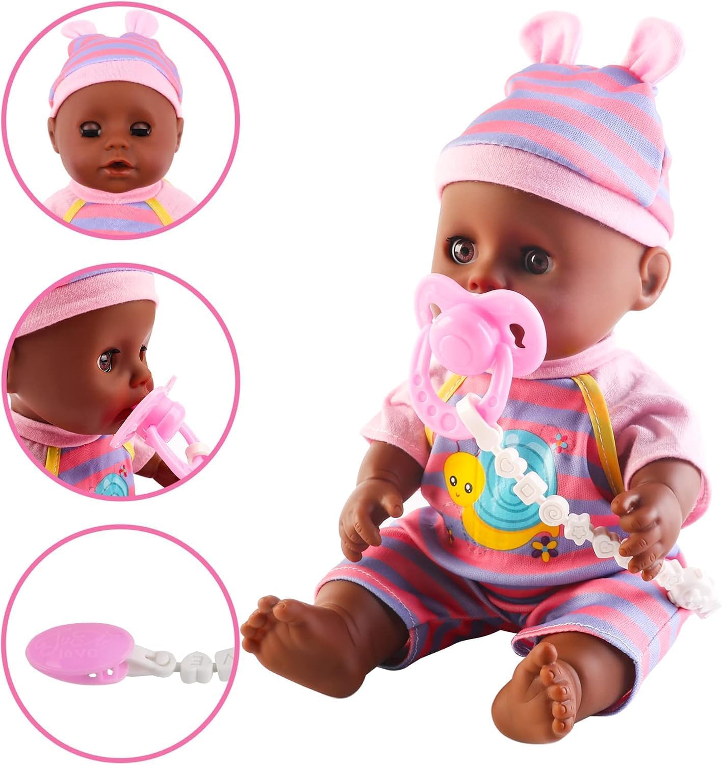deAO Conjunto de Muñeca Bebé Negra - Móvil, Silla Alta, Cochecito y...