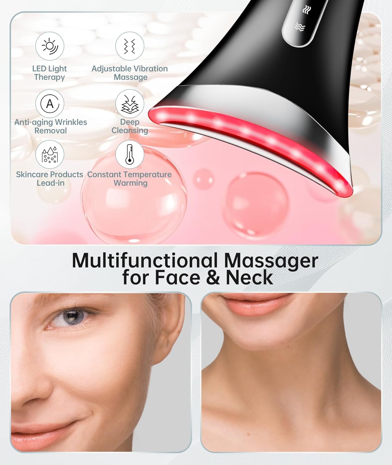 Dopsikn Masajeador facial de terapia de luz de 7 colores con vibrac...