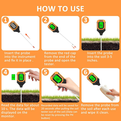 Medidor de Humedad del Suelo 4 en 1 Medidor Digital de pH/Humedad del Suelo/Temperatura de la Planta/Intensidad de Luz Solar, Pantalla LCD con Retroiluminación, Medidor de Prueba de Suelo para Jardín