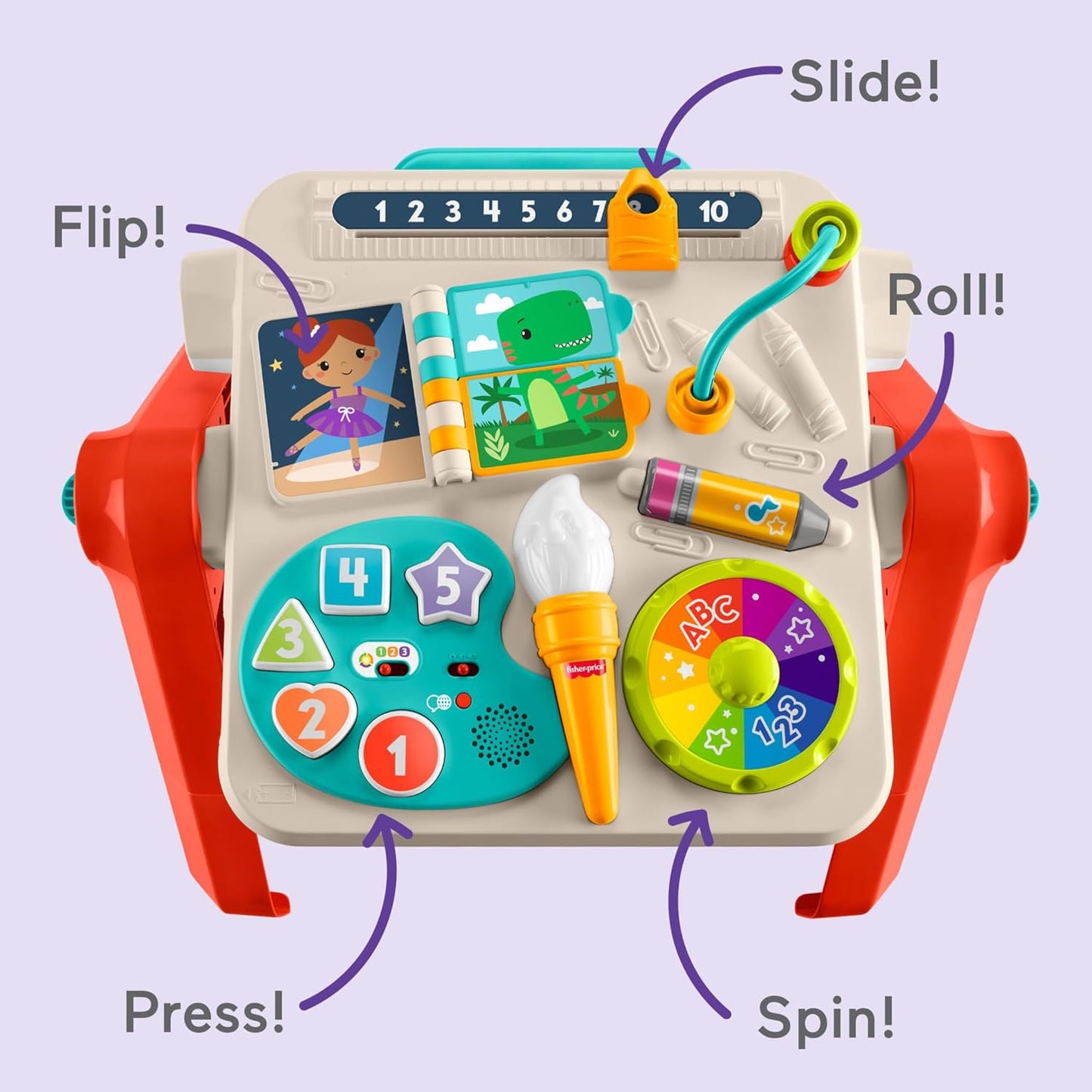 Fisher-Price Juguete para bebés y niños pequeños, mesa de actividades 4 en 1 y caballete de arte con música educativa para mayores de 6 meses, versión multiidioma