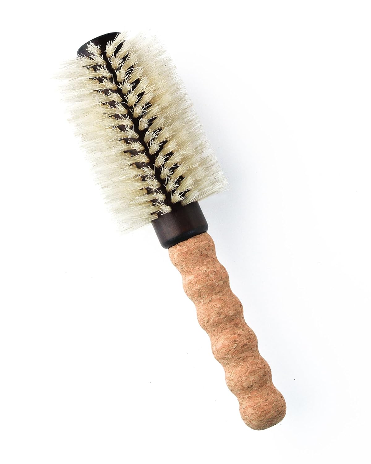 Cepillo de pelo de cerdas de jabalí de nailon, cepillo redondo, barril mediano de 2.3 pulgadas, antiestático, mango de agarre cómodo de corcho