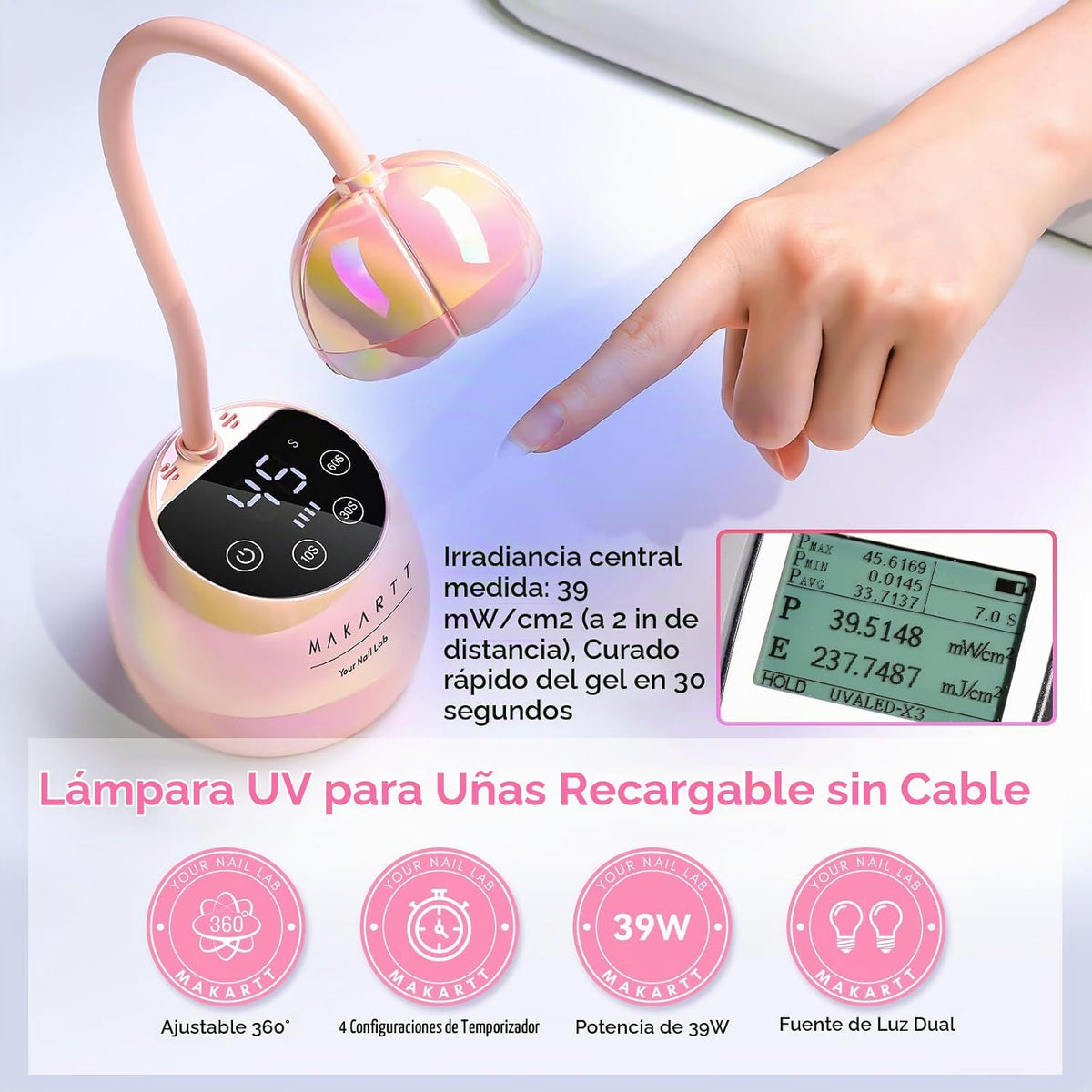 Makartt - Lámpara de uñas inalámbrica con cuello de cisne UV para u...