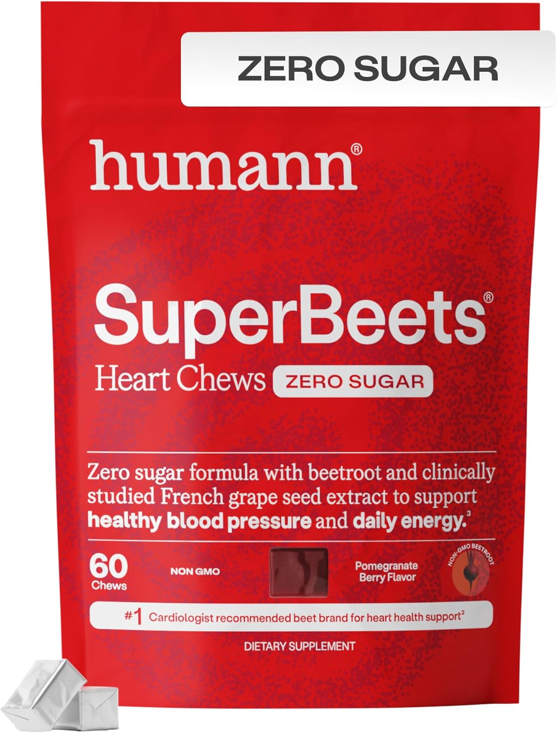 Humann SuperBeets Heart Chews Zero Sugar, Suplemento de raíz de rem...