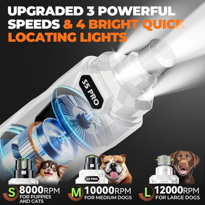 Molinillo de uñas para perros con 2 luces LED, potente, 2 velocidad...