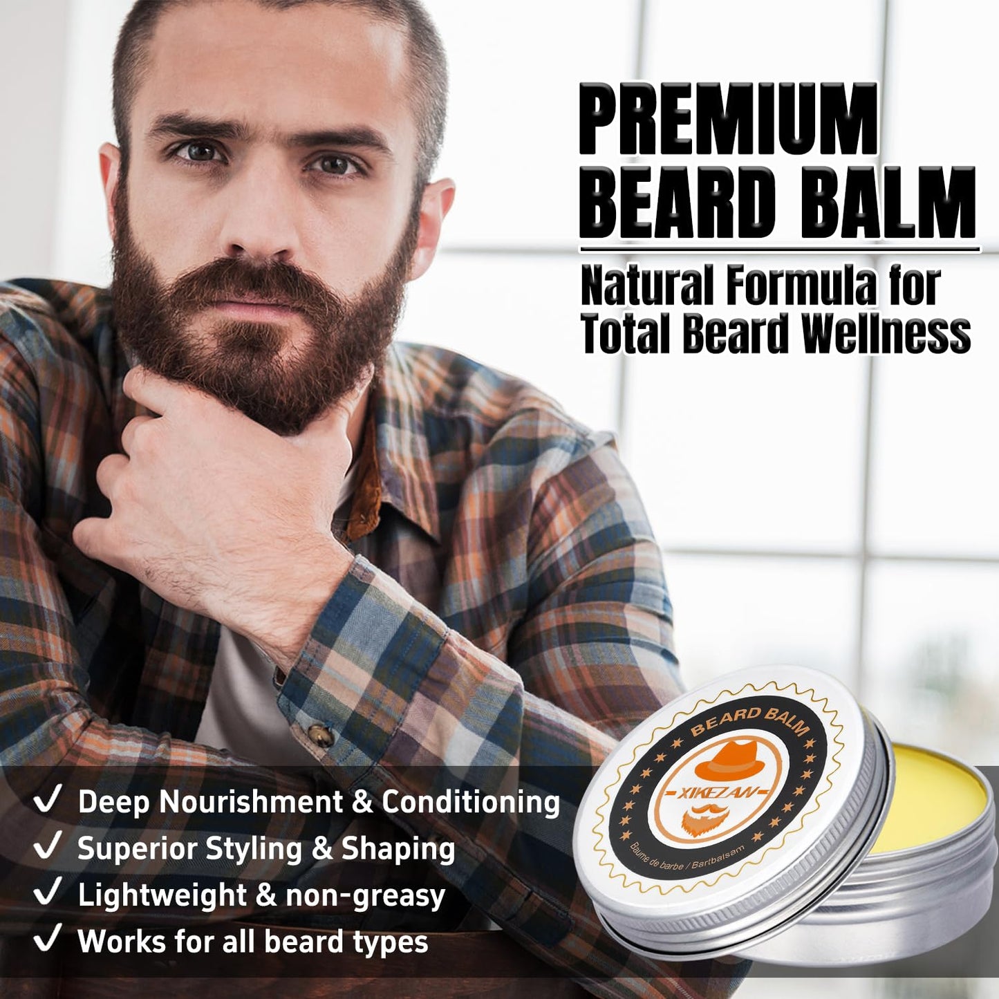 XIKEZAN Kit mejorado de aseo para barba con acondicionador de barba, aceite de barba, bálsamo para barba, cepillo para barba, lavado de barba/champú, peine para barba, tijeras para barba, bolsa de