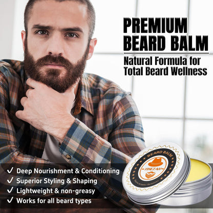 XIKEZAN Kit mejorado de aseo para barba con acondicionador de barba, aceite de barba, bálsamo para barba, cepillo para barba, lavado de barba/champú, peine para barba, tijeras para barba, bolsa de