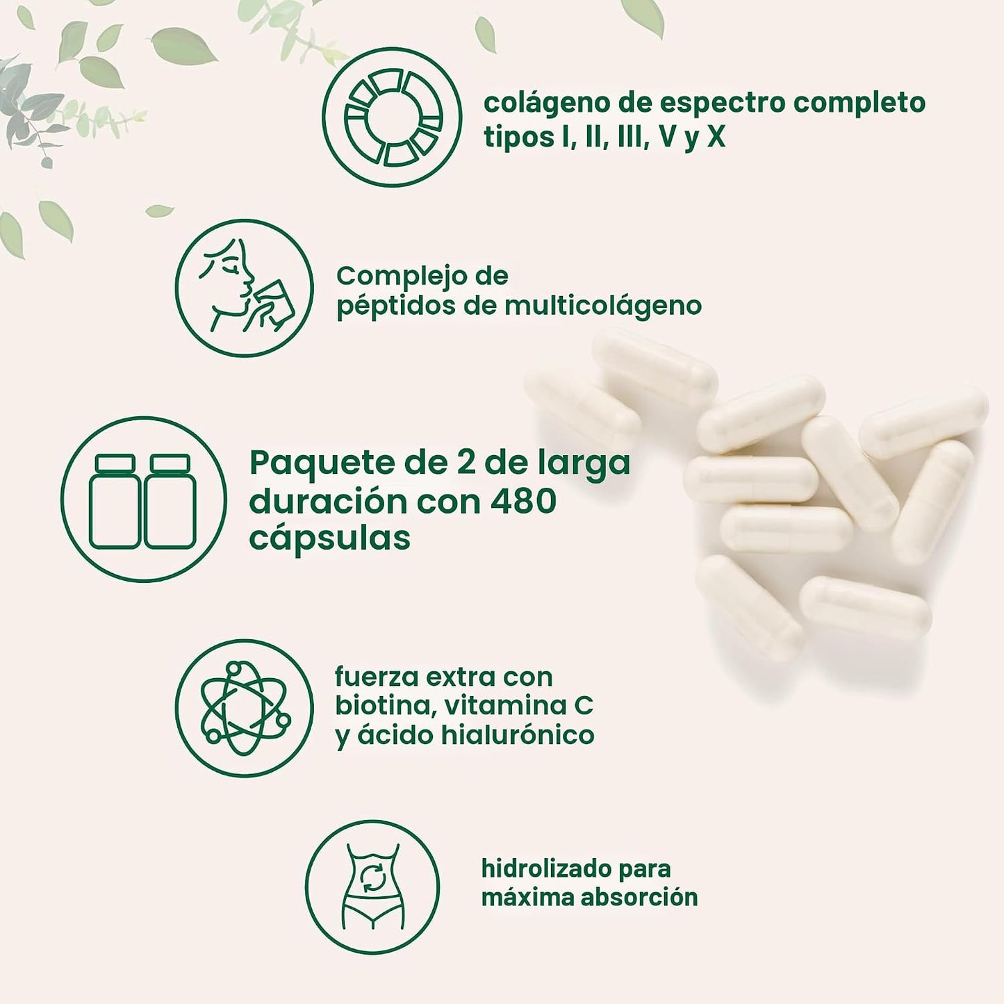 Micro Ingredients Paquete de 2 píldoras de colágeno múltiple para m...