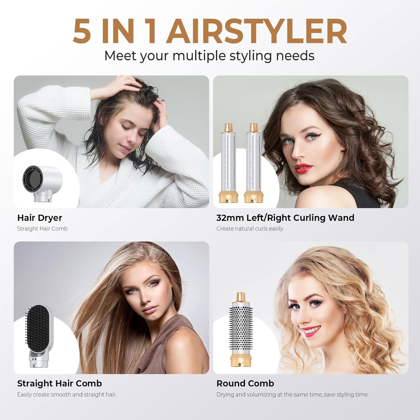 5 in 1 Blow Dryer Brush, Upgrade Hair Dryer Brush Set Negative Ion...