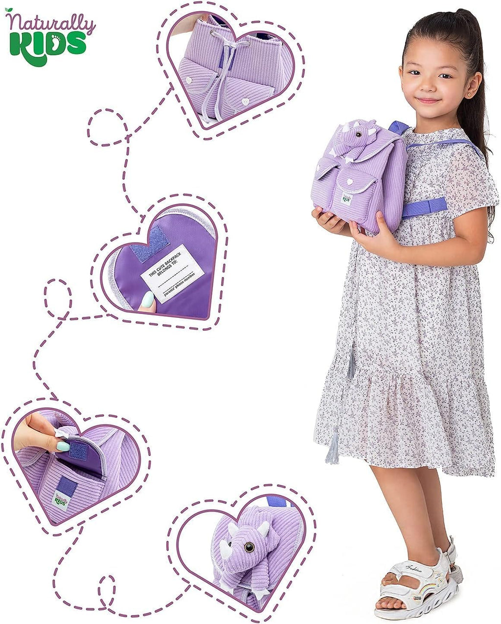 Naturally KIDS Mini mochila Triceratops de dinosaurio morado, regal...