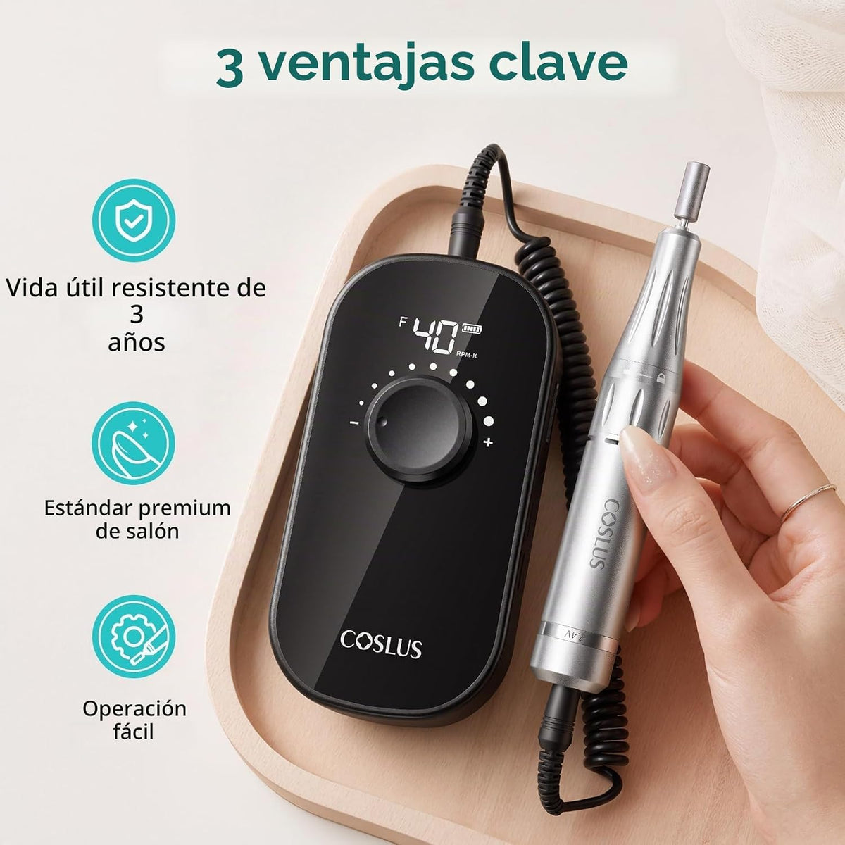 COSLUS Taladro de uñas eléctrico profesional recargable de 40000 RP...