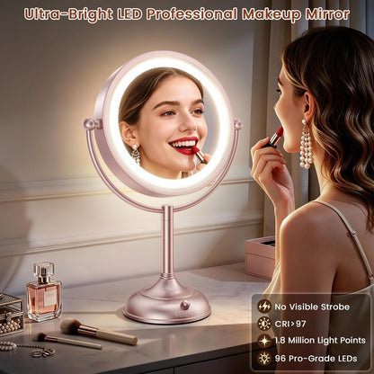 VESAUR Espejo de Maquillaje Iluminado de Níquel Oro Rosa, Espejo de...