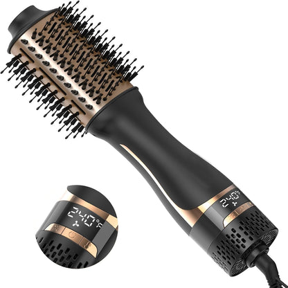 Nicebay Cepillo secador de pelo en uno, cepillo secador de pelo para mujeres, cepillo de soplado de un paso con pantalla de visualización, barril de cerámica ovalado, iones negativos, negro y rojo