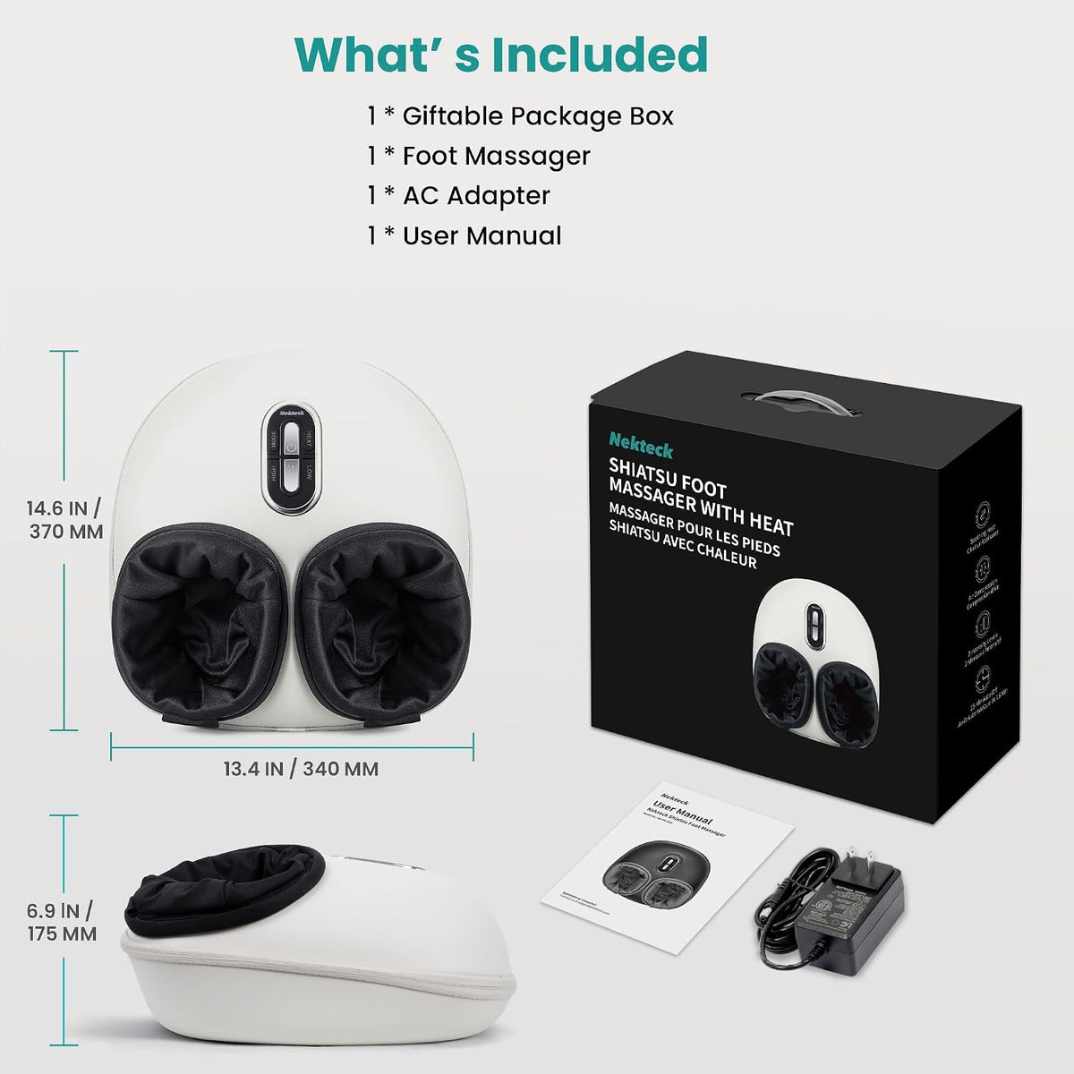 Nekteck Shiatsu - Masajeador de pies con compresión de calor y aire...