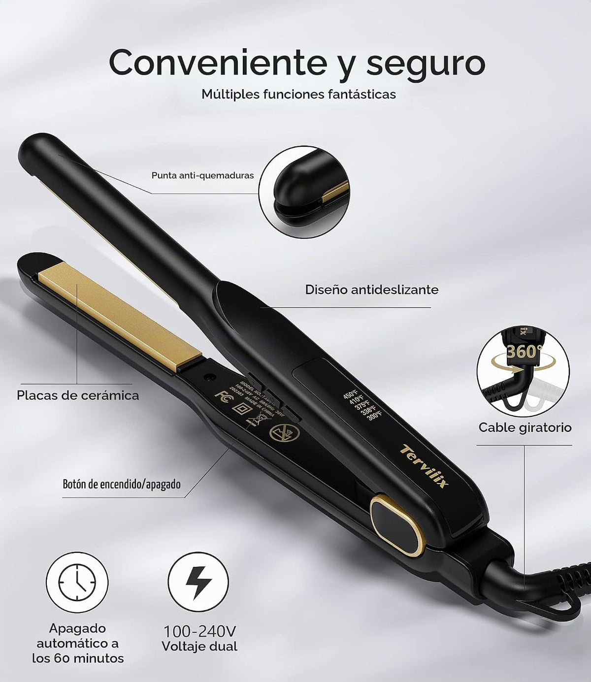 Terviiix Plancha plana de 1\/2 pulgada para cabello corto, alisador...