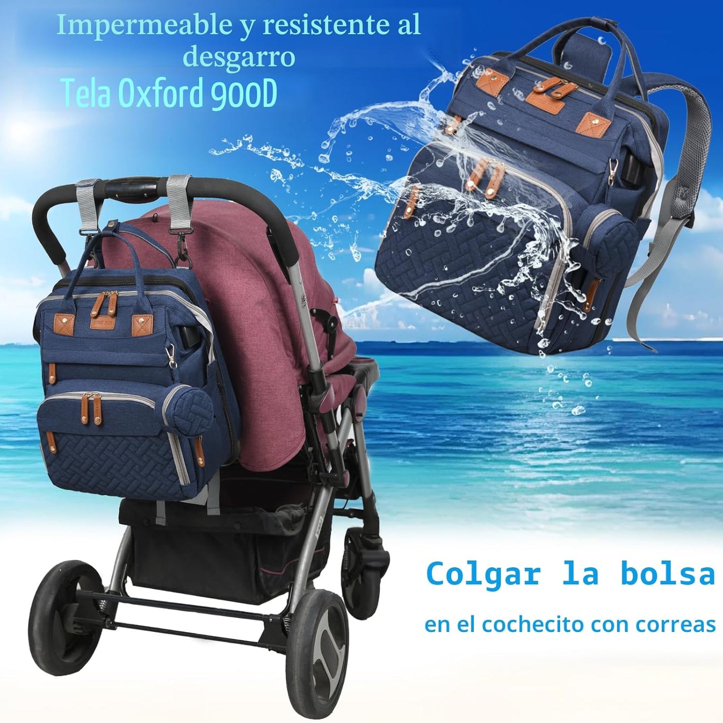 Jeryswet - Mochila para pañales con cambiador, impermeable, de gran...