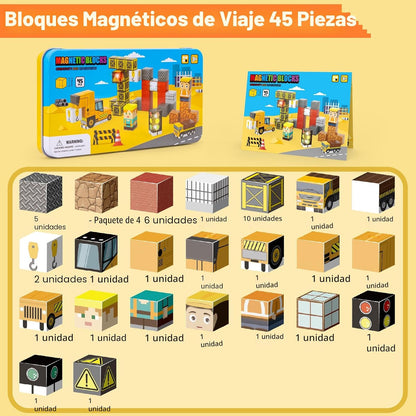 Bloques magnéticos de viaje, 45 unidades, mini cubos de construcció...