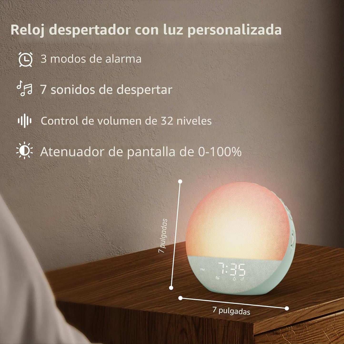Reloj Despertador de Amanecer con Ruido Blanco: Luz Natural para De...