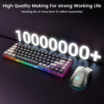 Combo de teclado y ratón para juegos 65%, teclado retroiluminado RGB + ratón para juegos de 7200 DPI, teclado y ratón con cable ultra compacto Anti-Ghosting para PC y portátil gamer