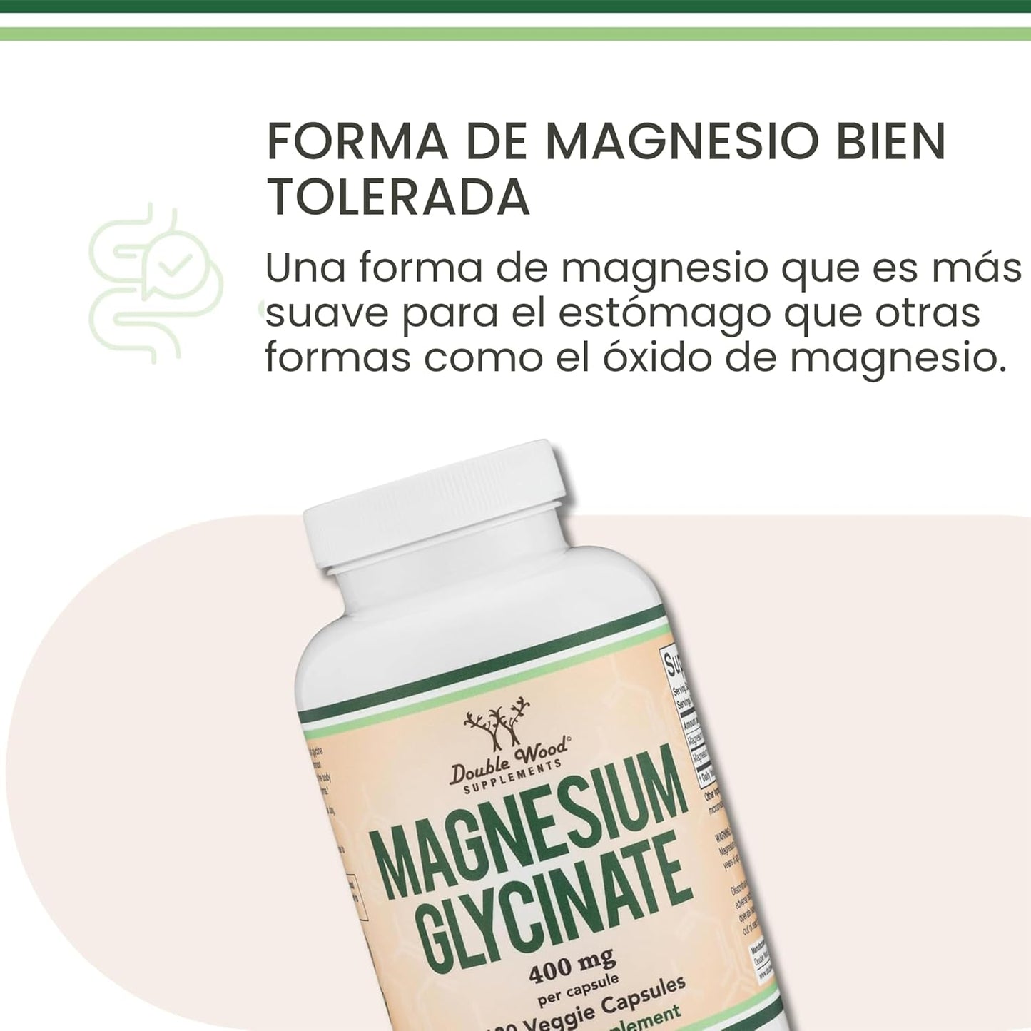 Glicinato de magnesio 400 mg, 90 cápsulas (apto para veganos, proba...