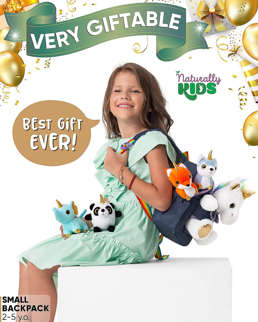 Naturally KIDS Mochila de unicornio para niños pequeños con juguete...