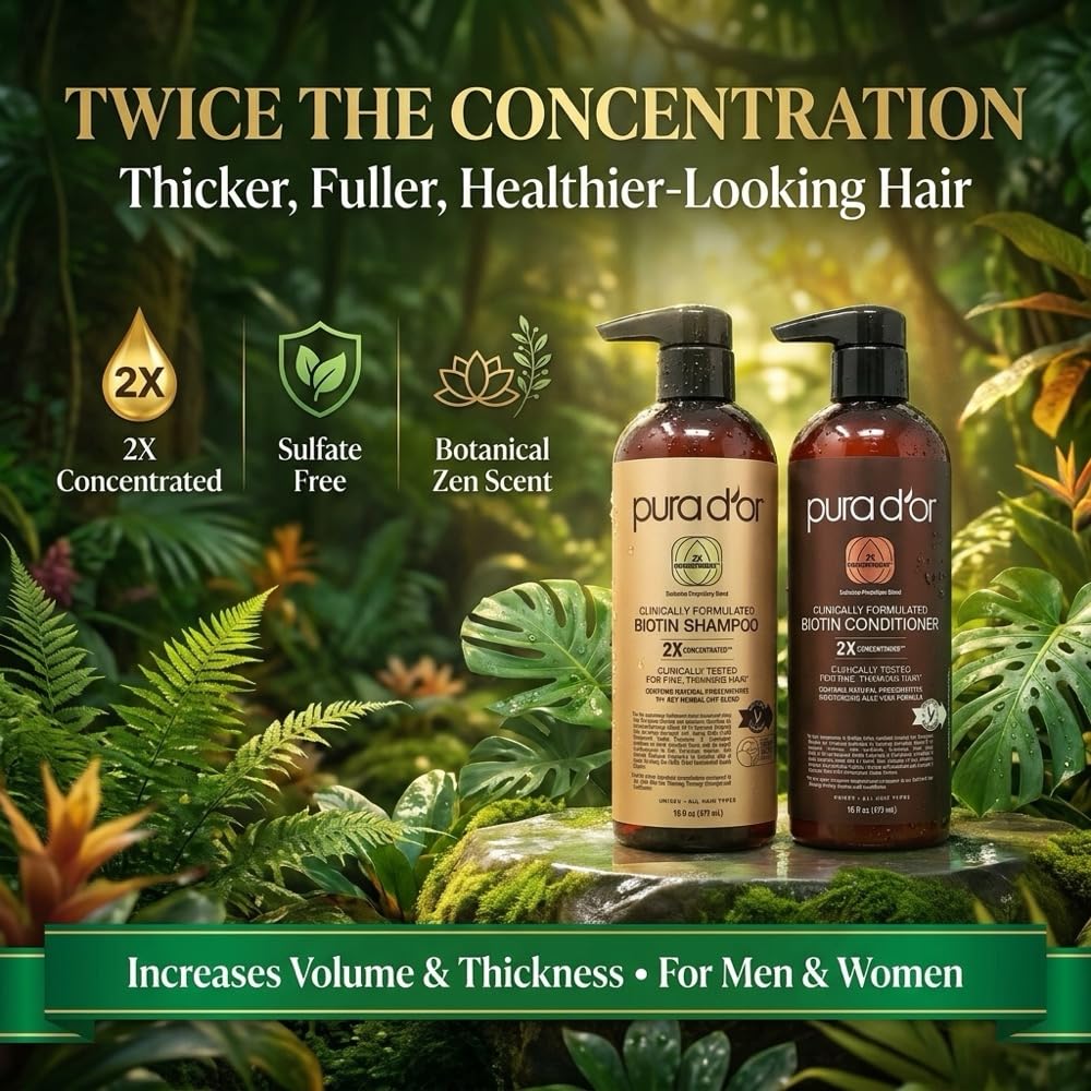 PURA D'OR Juego de champú y acondicionador de biotina clínicame...