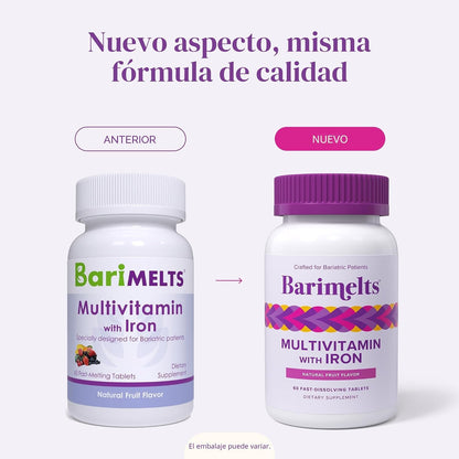 BariMelts Multivitamínico bariátrico con hierro, 60 tabletas de dis...