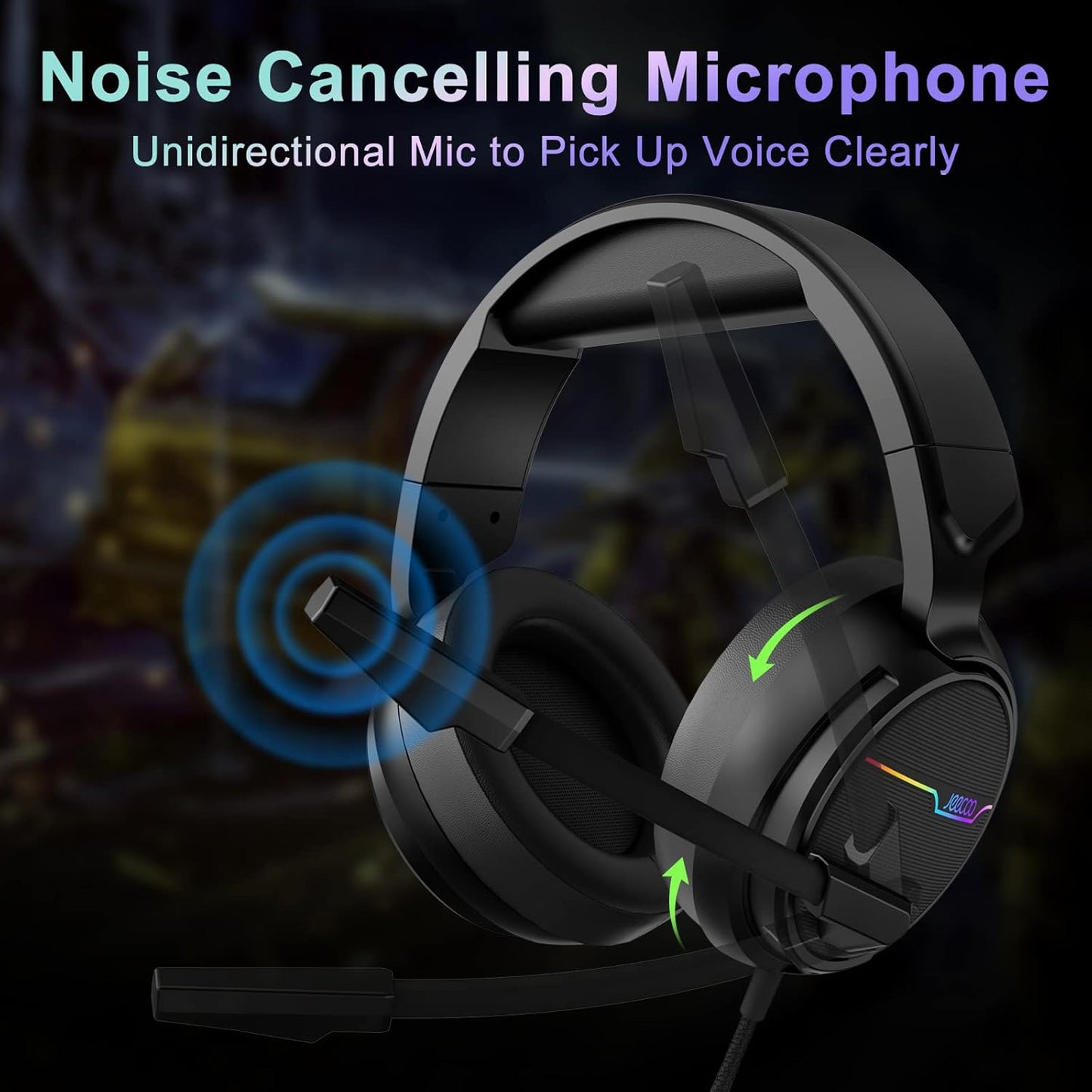 Jeecoo V20U - Auriculares USB Pro para juegos para PC, auriculares de sonido envolvente 7.1 con micrófono con cancelación de ruido, almohadillas de espuma viscoelástica para computadoras portátiles