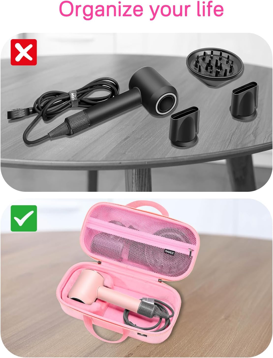 Estuche de almacenamiento rígido RAIACE compatible con secador de p...