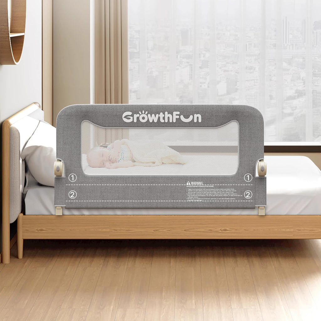 GrowthFun - Riel de cama plegable para niños pequeños, marco y cone...