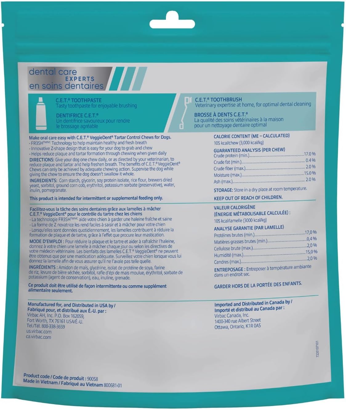 Virbac CET Veggiedent FR3SH - Masticables para control de sarro par...