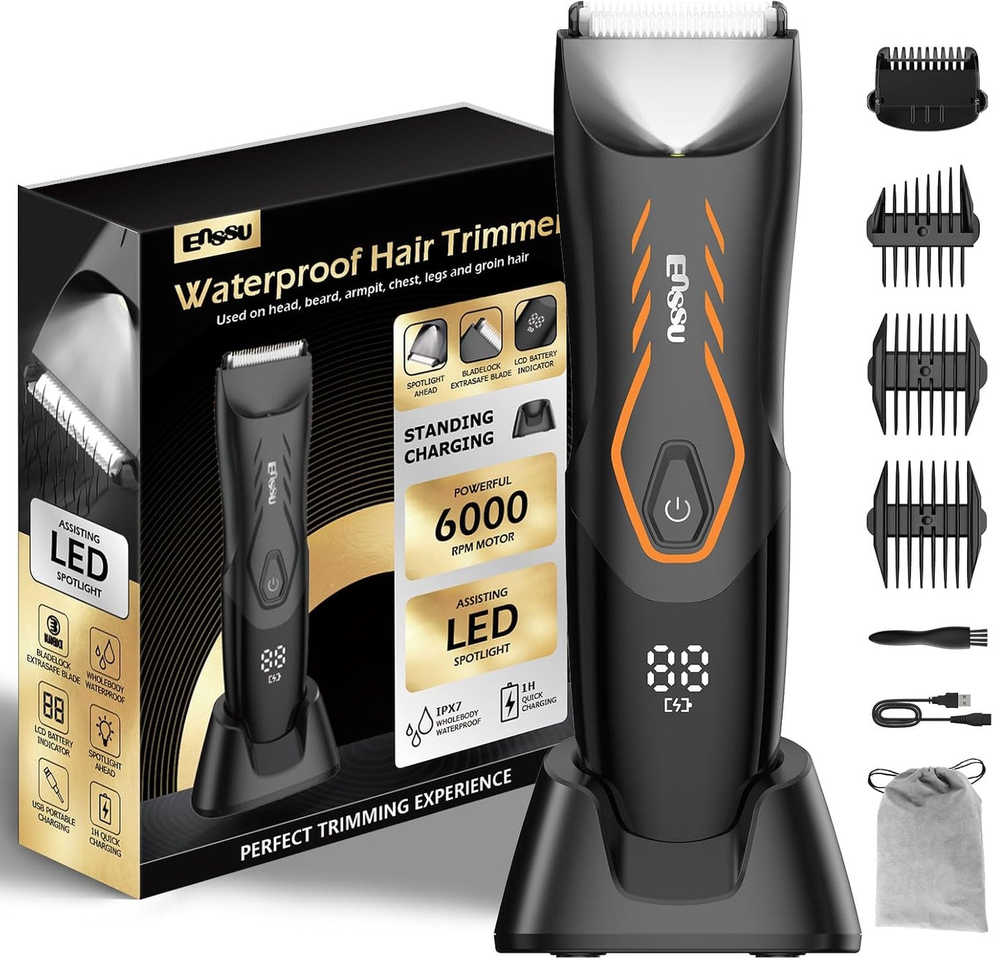 ENSSU - Recortadora de vello corporal para hombres, recortadora de...