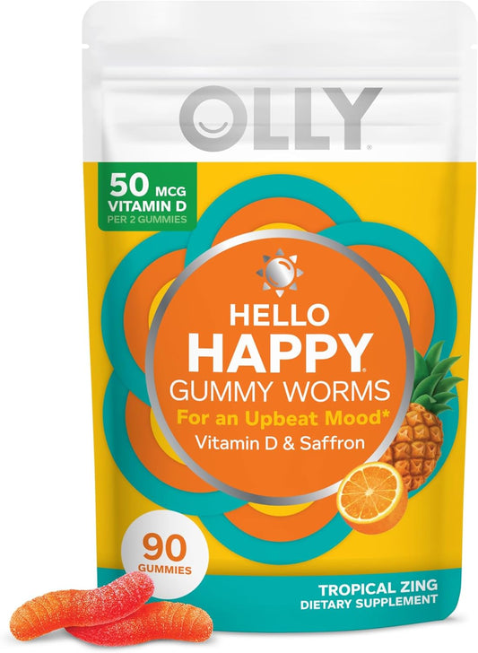OLLY Hello Happy Gummy Worms, apoyo para el equilibrio del estado d...