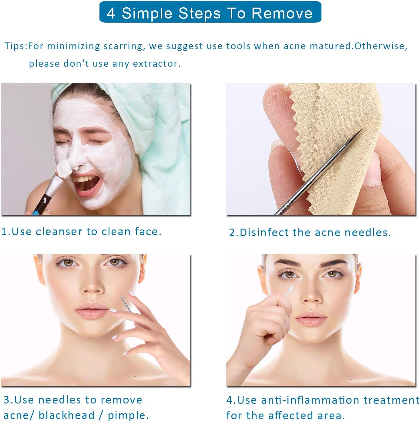 5 piezas de removedor de puntos negros, extractor de comedones, kit de pinzas curvas para puntos negros, kit de herramientas profesionales de acero inoxidable para eliminar espinillas, acné y manchas