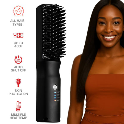 Red by Kiss Cepillo alisador de cabello iónico 2 en 1 con revestimiento de cerámica, temperatura ajustable, apagado automático, cerdas protectoras de piel y cable giratorio de 360°, suave y estilo en