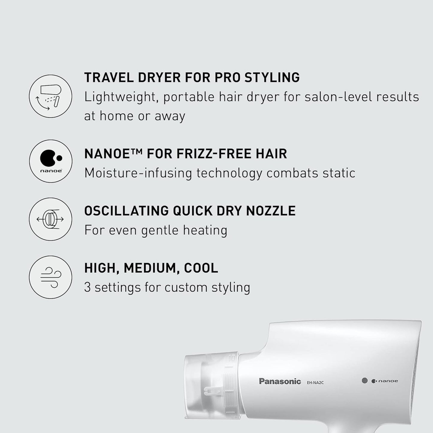 Panasonic Nanoe - Secador de pelo compacto con boquilla oscilante d...