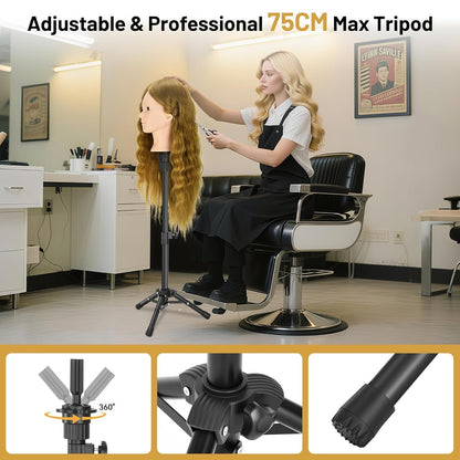 Cabeza de maniquí de 23 pulgadas, cabeza de maniquí de cabello 90%...