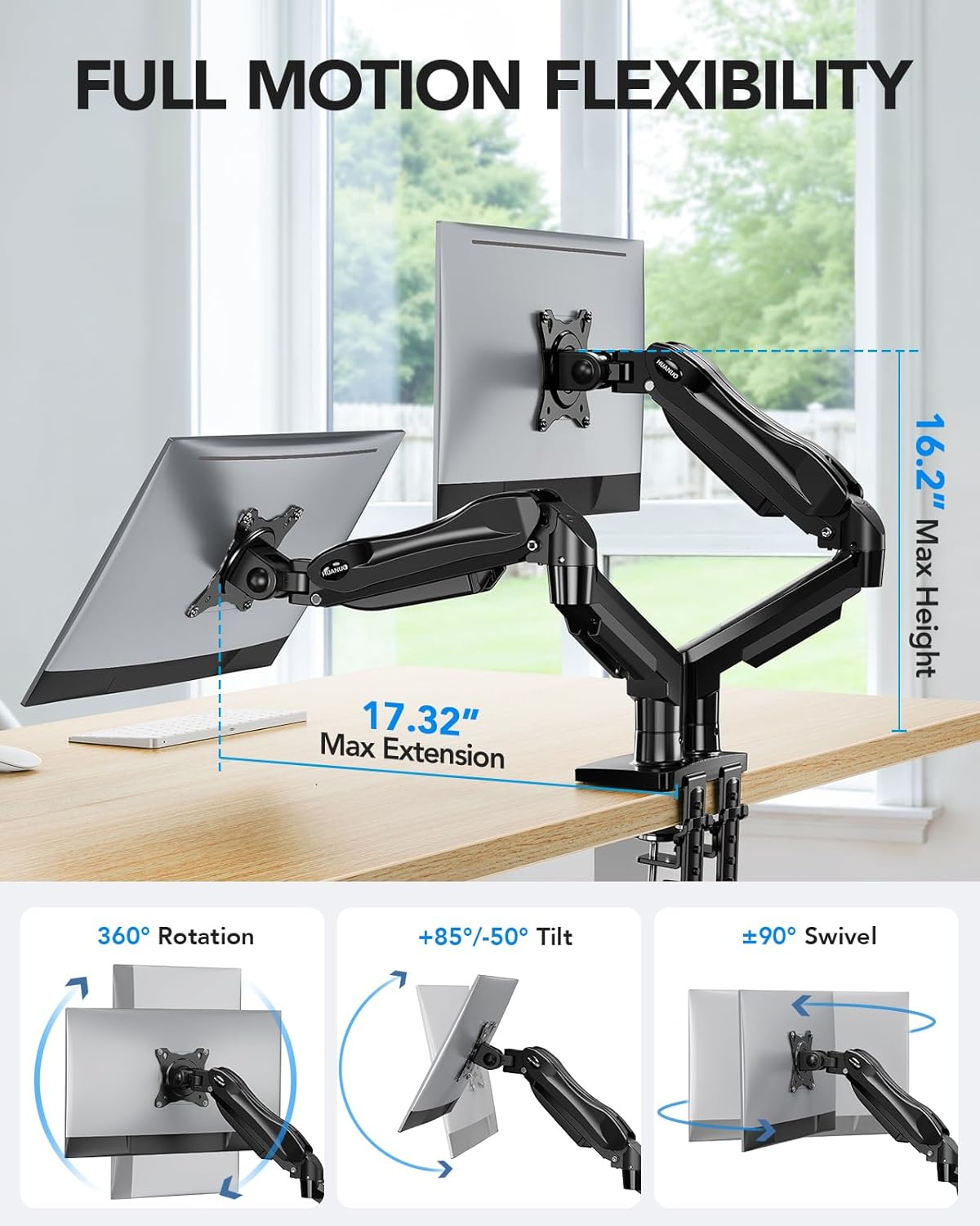 HUANUO Soporte para monitor doble, soporte de escritorio para monit...