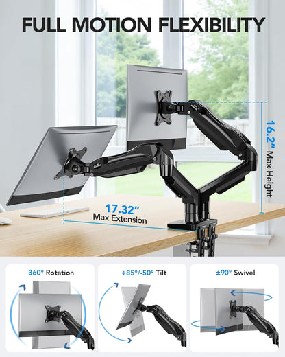 HUANUO Soporte para monitor doble, soporte de escritorio para monit...