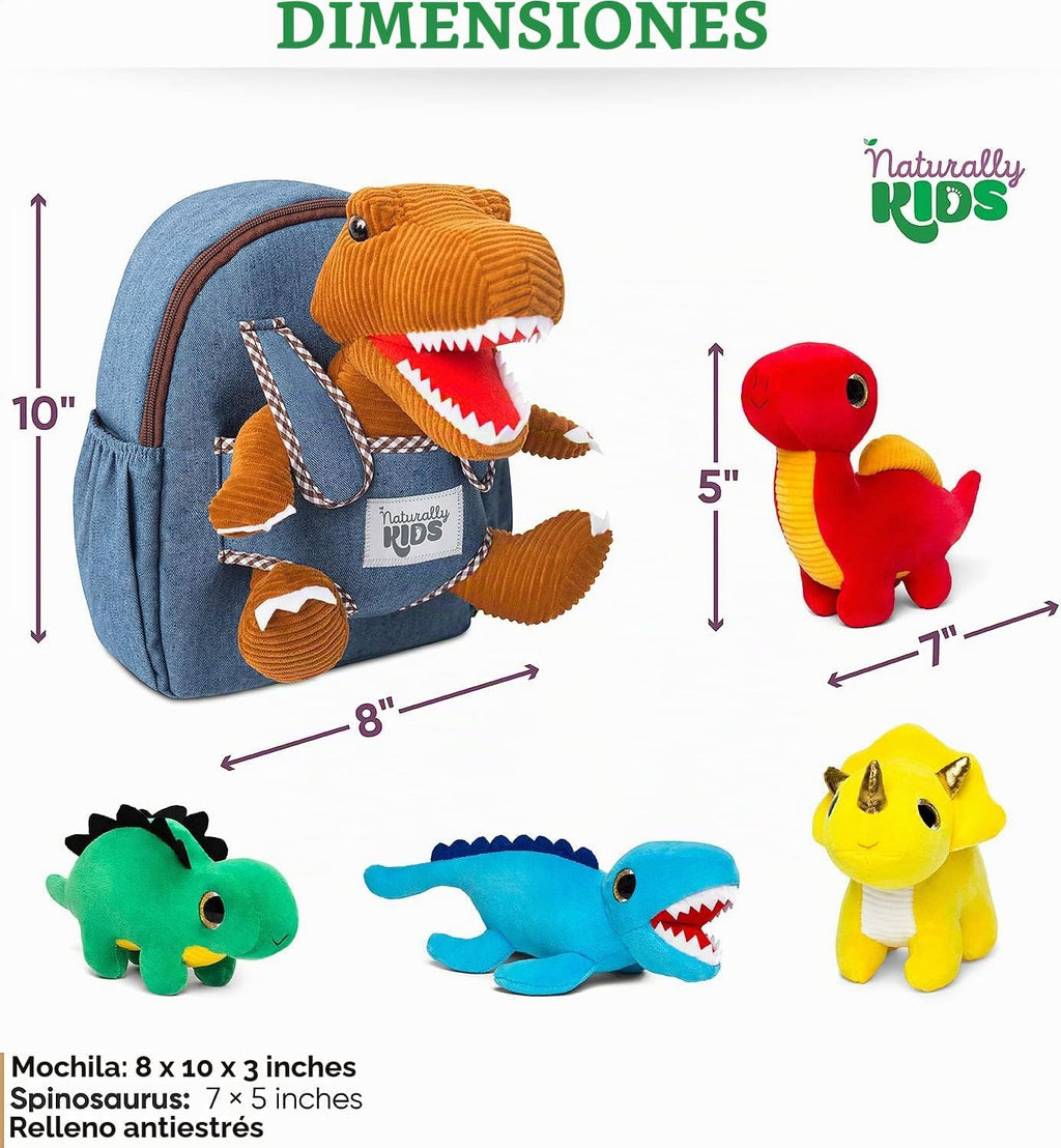 Naturally KIDS Mochila de dinosaurio para niños pequeños con juguet...