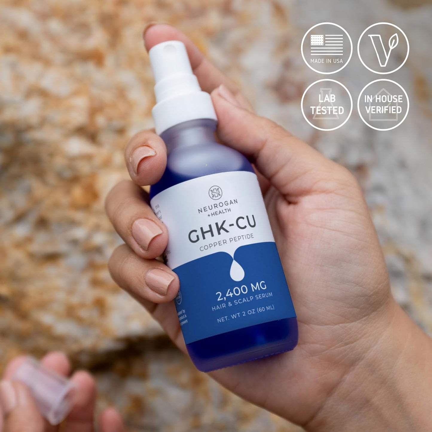 Neurogan GHK-Cu Suero de Péptidos de Cobre para Cabello y Cuero Cabelludo – 2400mg, 4% Péptidos de Cobre – Fórmula de Absorción Rápida a Base de Agua para Suavidad y Brillo del Cabello - Spray