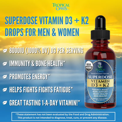 USDA Orgánico Gotas Líquidas de Vitamina D3 K2 para Adultos | Super...