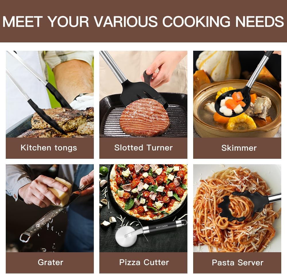 Juego de utensilios de cocina - Utensilios de cocina de silicona -...