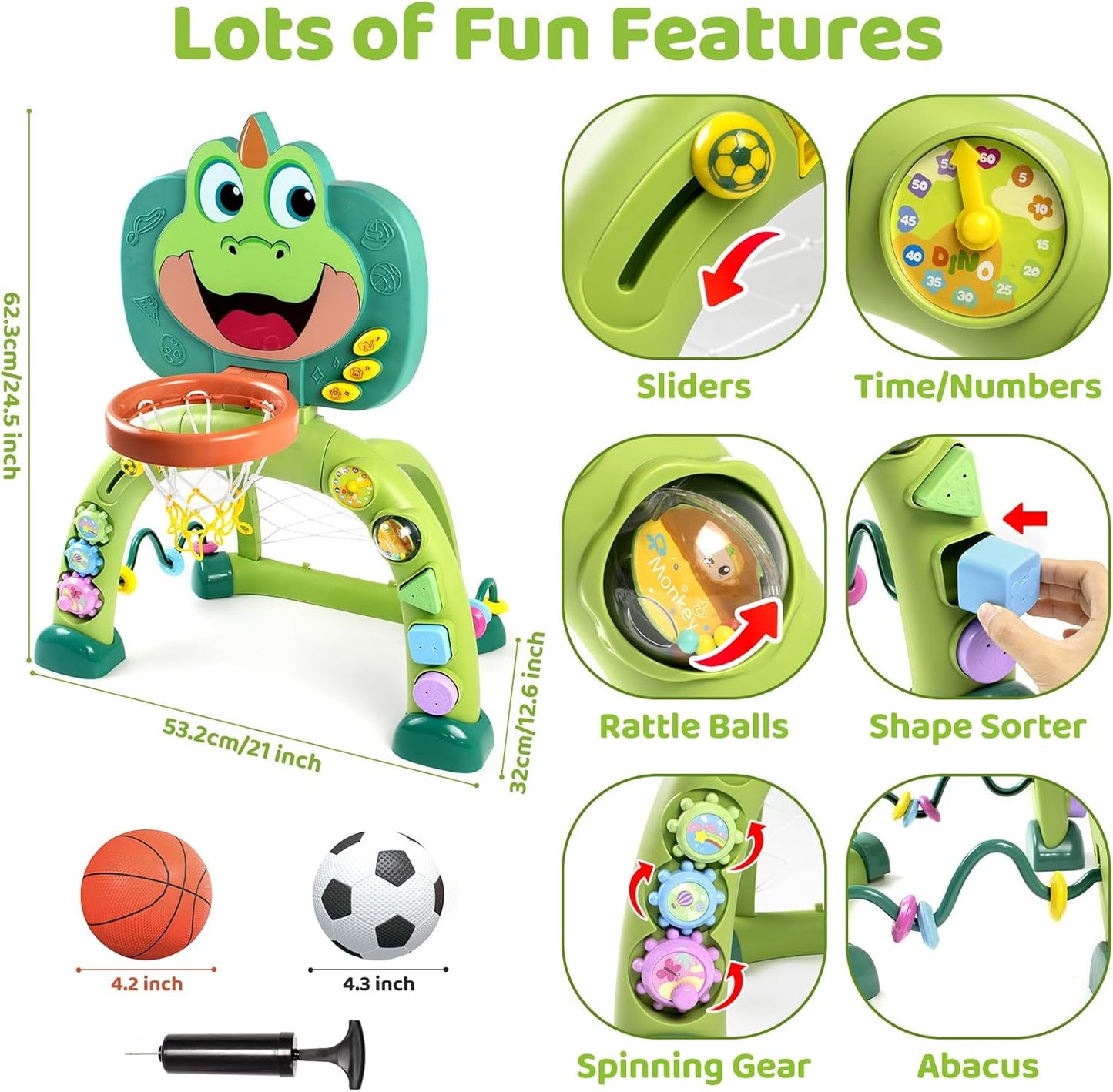 Marstone Juguetes para Bebés para Regalos de Niño de 1 Año: Aro de Baloncesto para Niños Pequeños y Centro de Actividades de Portería de Fútbol Juguetes con Sonido y Música para Niños de 1-3, Regalo