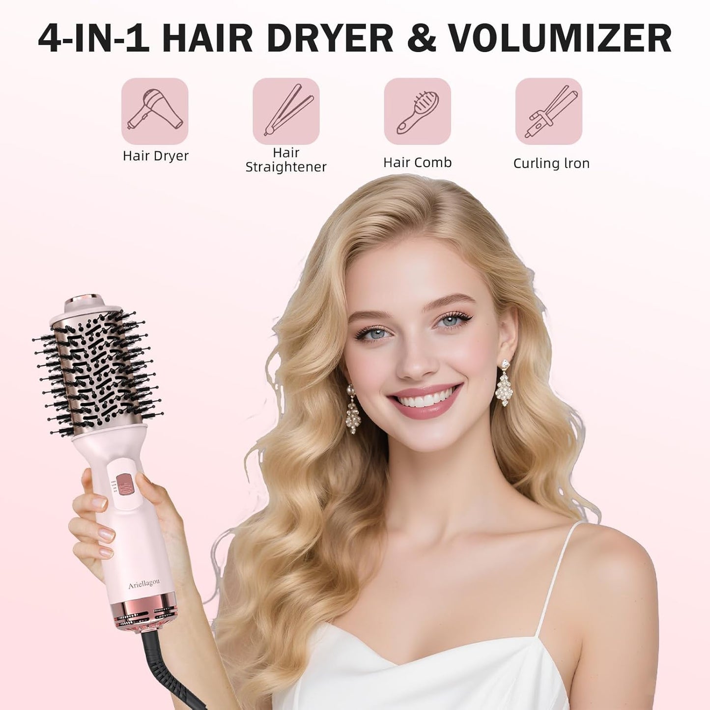 Cepillo secador de pelo de viaje de doble voltaje, mini cepillo de aire caliente con enchufe europeo, secador de un paso y voluminizador para uso doméstico y salón de belleza
